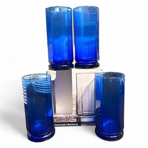 NEW In Box 1995 Anchor Hocking Essex Cobalt Blue 4-Piece Iced Tea Glass Set